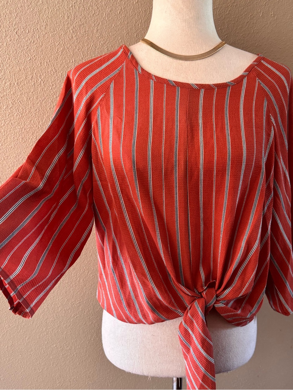 Striped Rust Tie-Front Blouse - Picture 12 of 12
